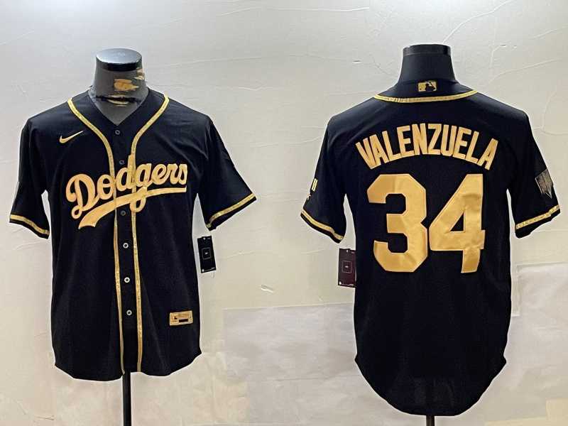 Mens Los Angeles Dodgers #34 Fernando Valenzuela Black Authentic Collection Stitched MLB Jersey